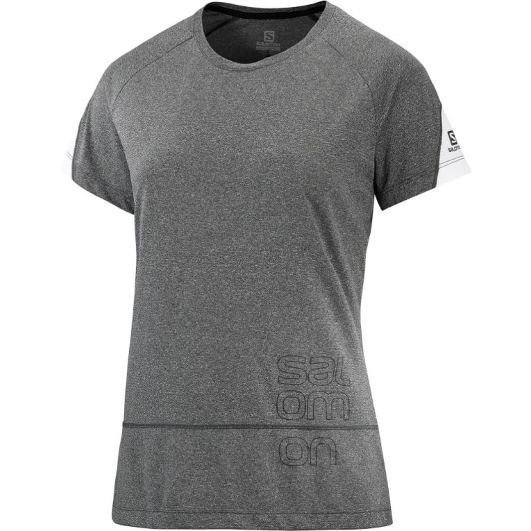 Dark Grey Salomon Cross Run Graphic Short Sleeve Women's T-Shirts | IE VX3287